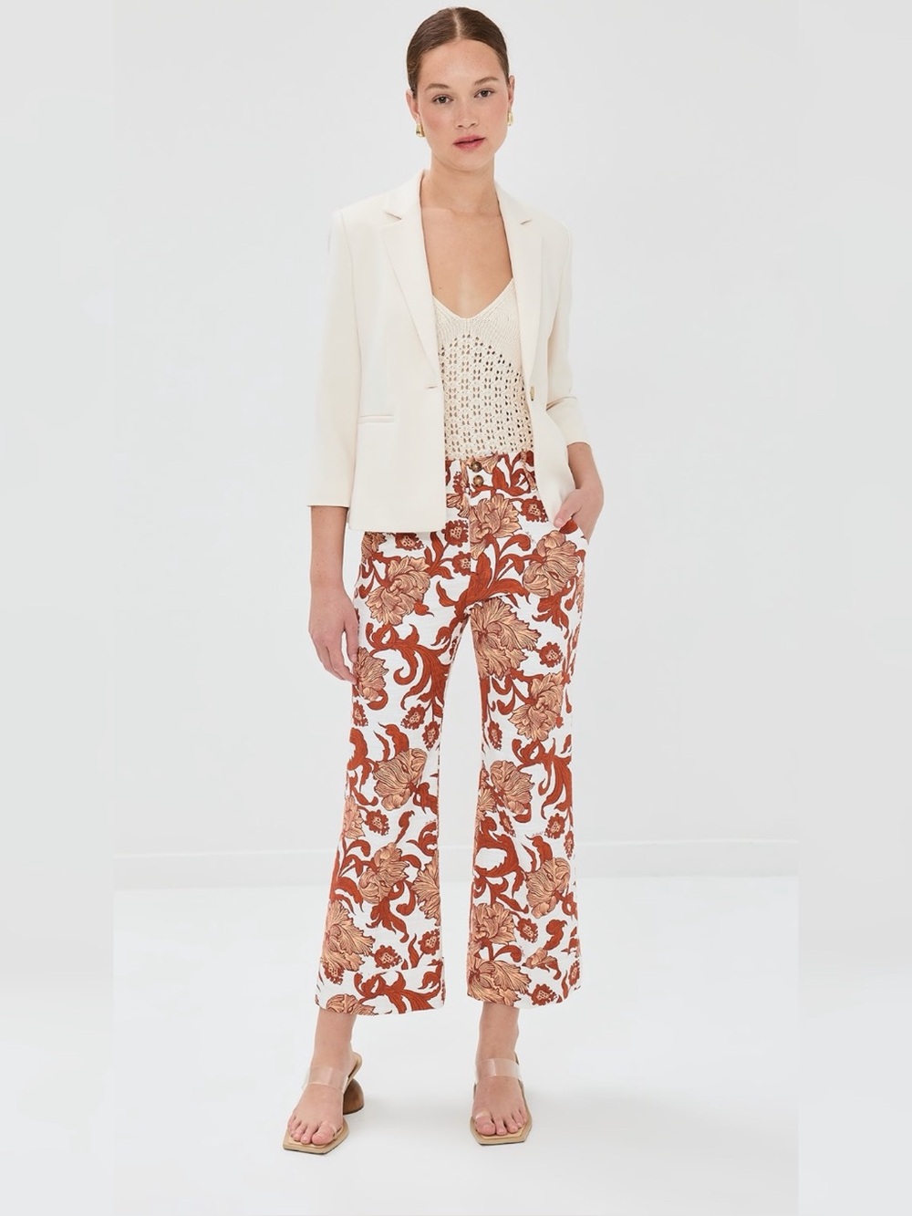 La DoubleJ Hendrix Pants Reef Floral Print Wide Leg Cropped Pants Size L